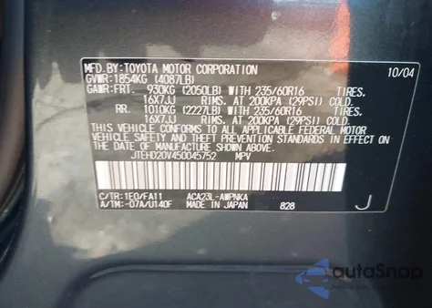 2005 Toyota Rav4 z USA, uszkodzony, nr VIN JTEHD20V450045752
